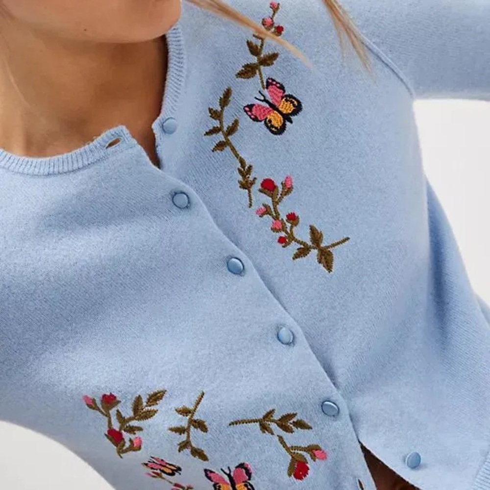 Free People All Mine Embroidered Silk-Lined Cardi